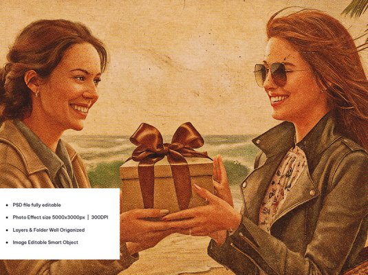 一健生成复古明信片照片效果PSD文件素材