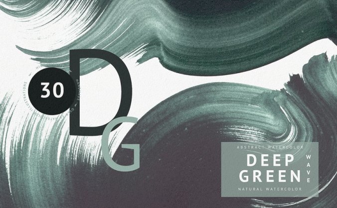 拥有水彩质地的深绿色波浪图案图片素材包