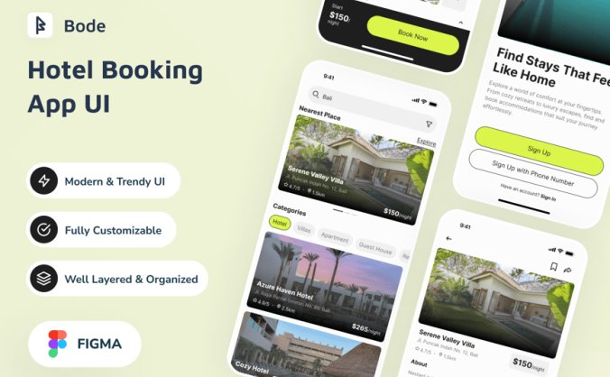 绿色清新酒店预订应用APP UI KIT