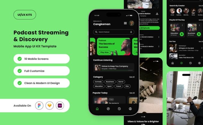 让人耳目一新的播客流应用APP UI KIT素材包