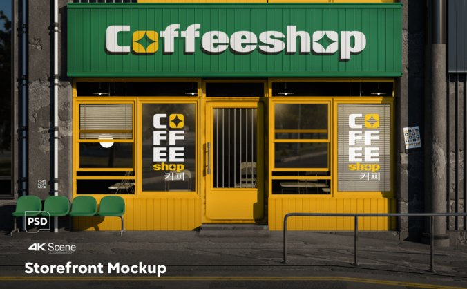 绿色咖啡店面模型PSD样机