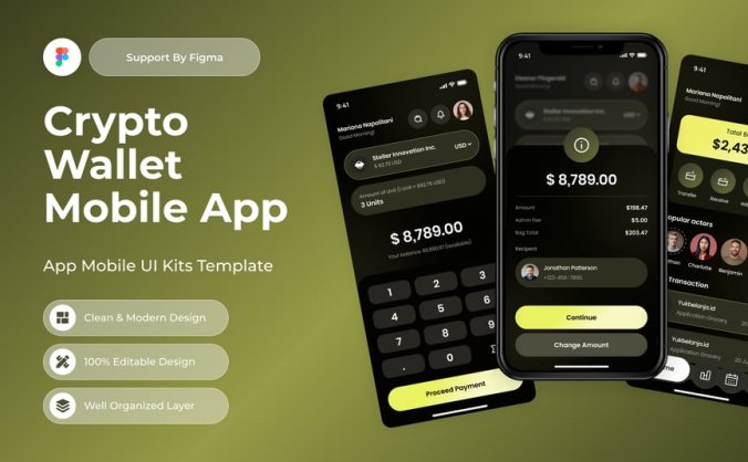 黑色加密钱包主题移动应用APP UI KIT素材包