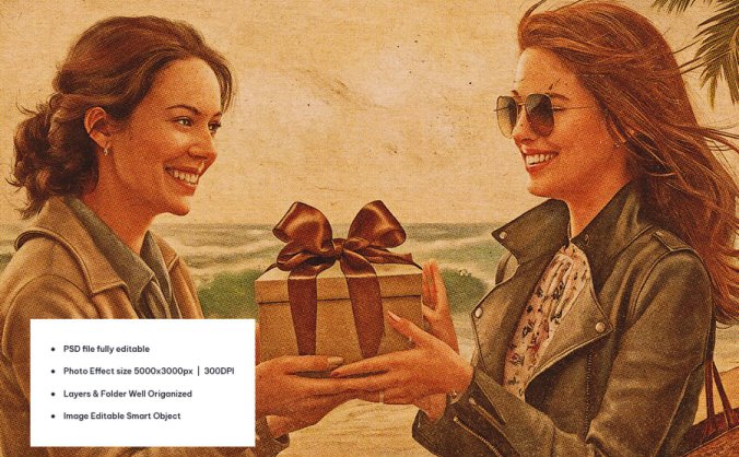 一健生成复古明信片照片效果PSD文件素材