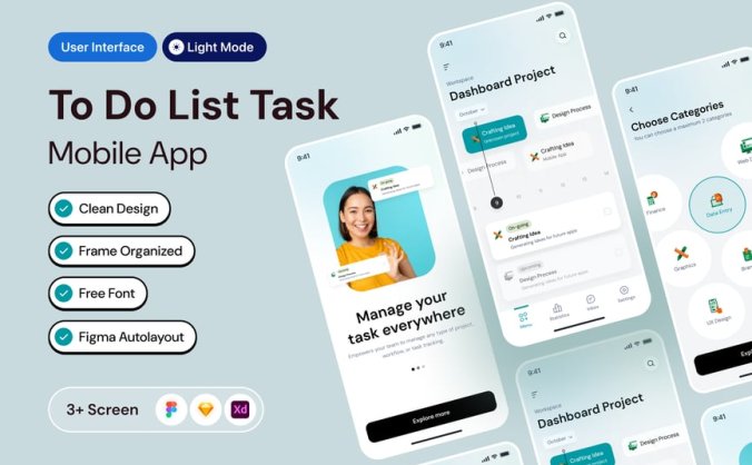 设计清爽的工作清单移动APP UI KIT素材包