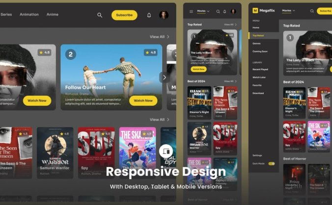 黑色流媒体后台界面网页UI设计模板素材包