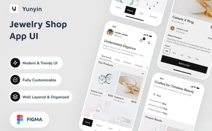 适合于Iphone x尺寸的高级灰珠宝商店应用APP UI KIT素材包