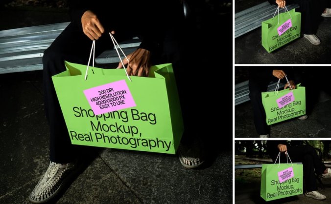深色购物袋模型PSD样机素材包