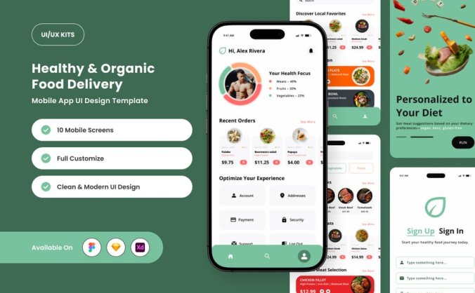 绿色营养健康食品主题APP UI KIT