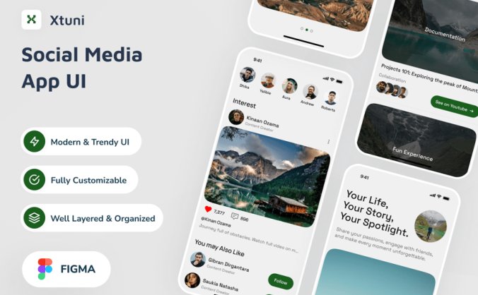 黑色简洁社交媒体应用APP UI KIT素材包