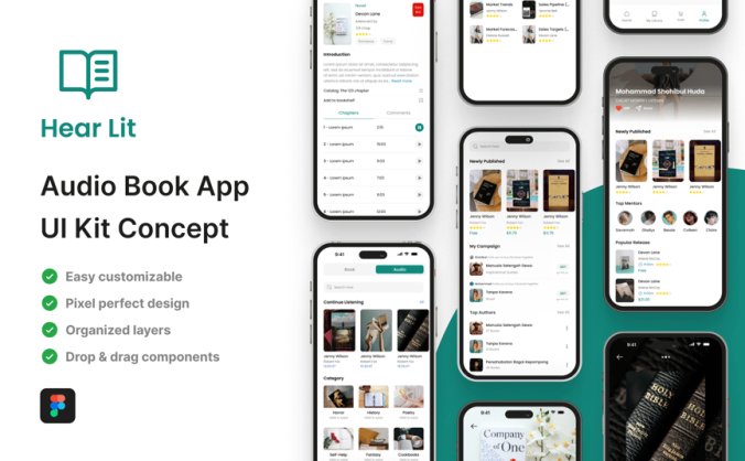 漂亮的绿色音频听书书应用APP UI KIT素材包