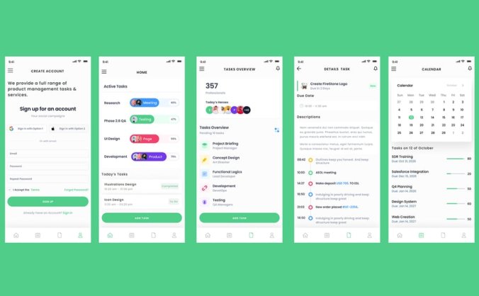 5个漂亮多彩的项目及任务管理日历工作计划应用APP UI KIT素材包