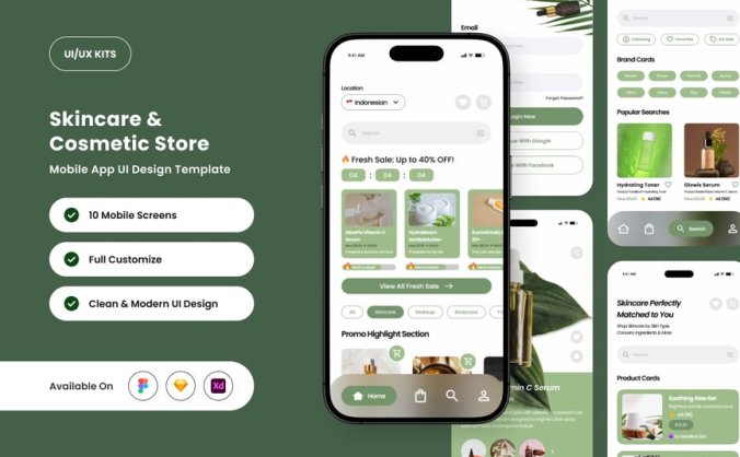 绿色清新化妆品商店应用APP UI KIT素材包
