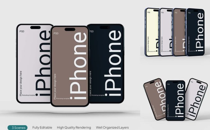 iPhone 16屏幕模型PSD样机素材包