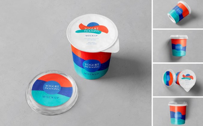 多种角度酸奶杯模型PSD样机素材包