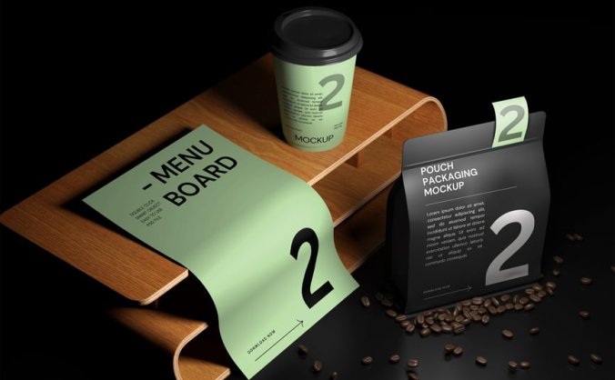 非常高级的暗黑风格咖啡套模型PSD样机素材包