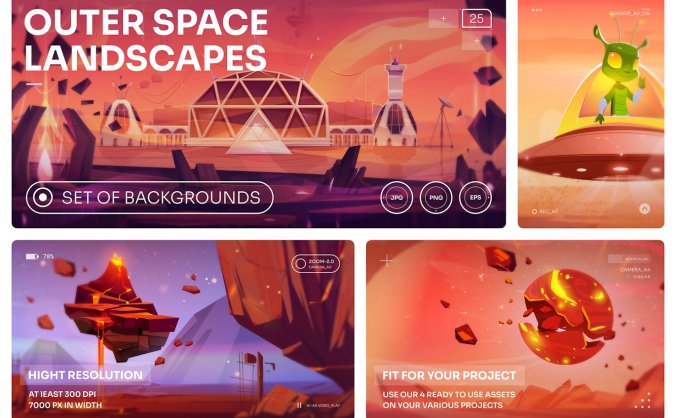 矢量太空卡通插画场景素材包