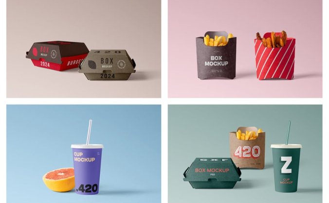 风格漂亮干净的食品包装类别模型PSD样机素材包