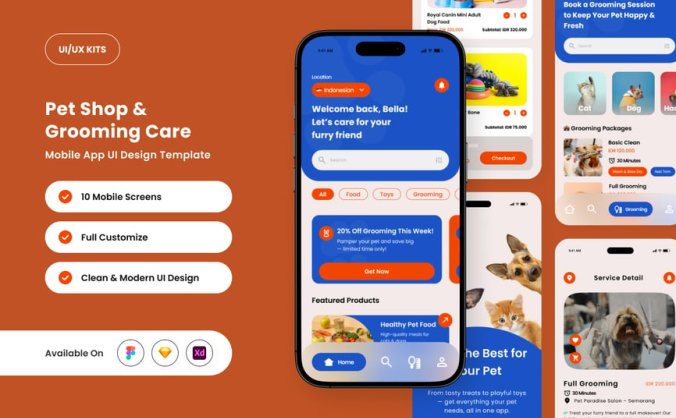 蓝色宠物店应用APP UI Kit素材包