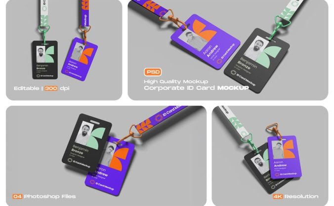 带干净背景的漂亮企业工牌模型PSD样机素材包