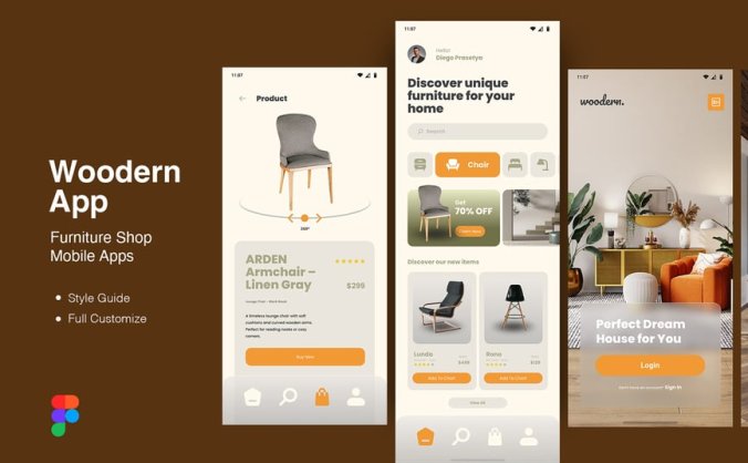 一套木制家具商店移动APP UI KIT素材包