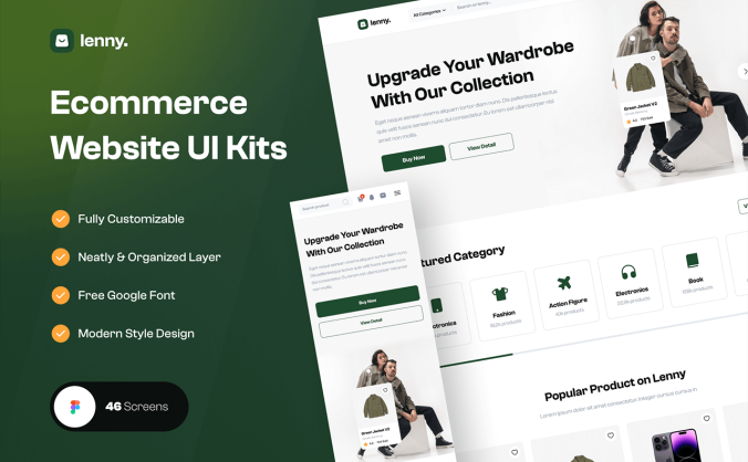 45个漂亮的绿色风格PC和移动端全能电商设计素材包