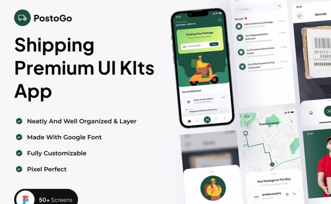 精简之美：50个专为物流主题设计的绿色调APP UI素材包