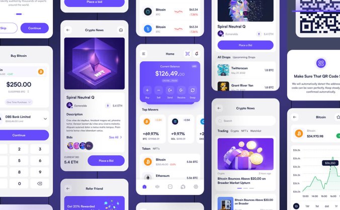 140个漂亮的紫色加密货币稳定币虚拟币主题APP UI 界面素材，让你的设计飞升