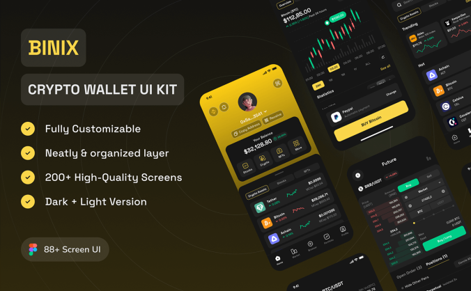 200个设计极简的加密钱包 UI 素材包,双主题,高效设计终极利器