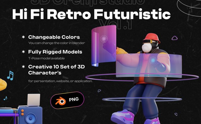 复古未来风的3D素材包:10款现成模型,设计师必备神器