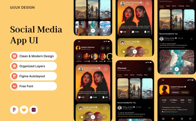 漂亮绚丽的社交媒体应用APP UI KIT素材包