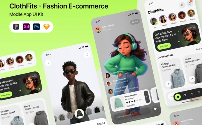 设计时尚的电子商务主题APP UI KIT素材包