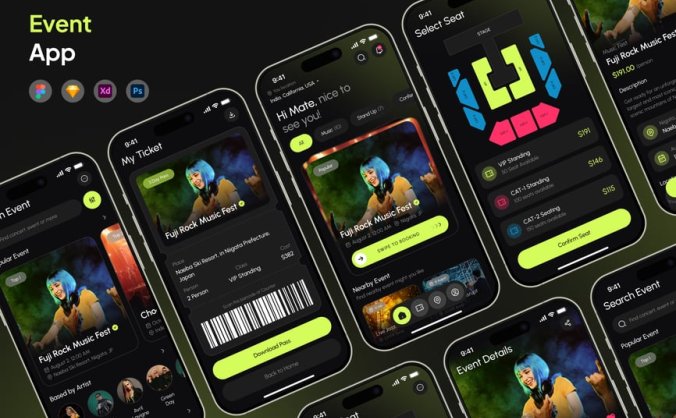 黑色比赛事件应用APP UI KIT素材包
