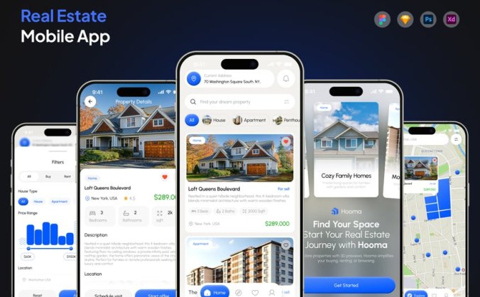 蓝色房地产应用APP UI KIT