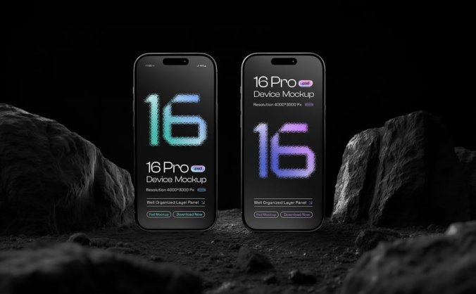 iPhone 16 Pro 手机模型PSD样机素材包