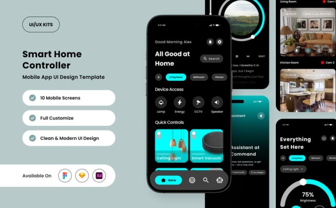 黑色智能生活应用APP UI KIT素材包