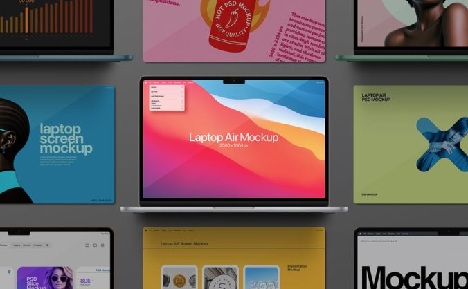 五个笔记本电脑模型PSD样机素材包