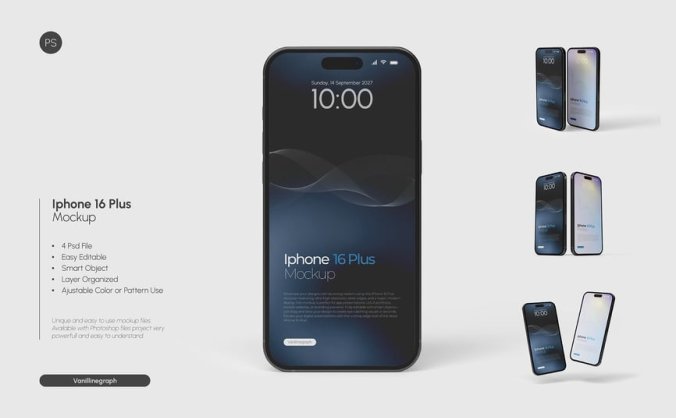 iPhone 16手机模型PSD样机素材包