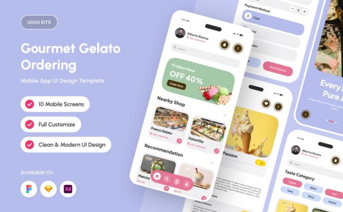 漂亮的美食冰淇淋主题APP UI KIT素材包