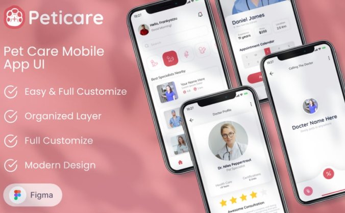 红色关爱宠物护理主题移动APP UI KIT素材包