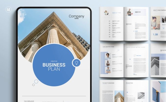 漂亮的蓝色商业计划手册画册模板