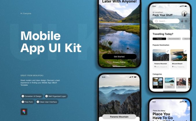 旅行旅游主题移动APP UI kit素材包