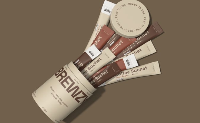 带管包装模型的咖啡袋PSD样机素材包