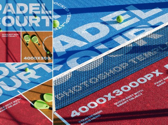 漂亮真实的网球场广告PSD样机素材包