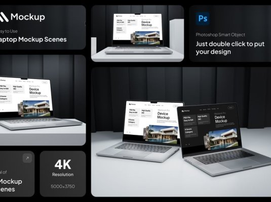 9个暗黑高级MacBook模型PSD样机素材包