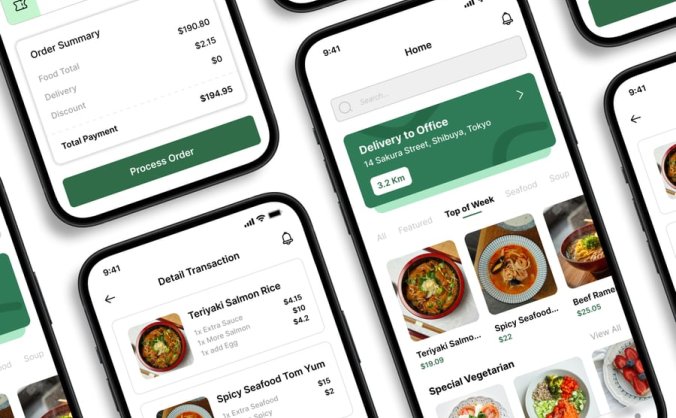 漂亮的绿色食品配送移动应用APP UI界面素材包
