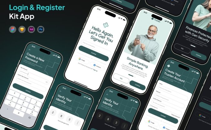 医疗健康类登录和注册移动APP UI KIT素材包