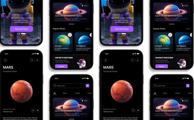 漂亮的黑色移动端空间学习APP UI界面素材包