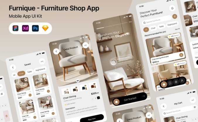 一套漂亮的家具店应用APP UI KIT素材包