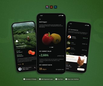 漂亮的黑色农场管理主题移动应用APP UI界面素材包