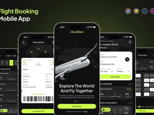 漂亮的黑色航班预订移动应用程序
